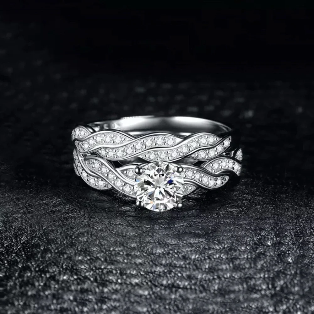 Wedding Bridal Ring Set, 2.41TCW Round Moissanite Diamond Ring, Twisted Shank